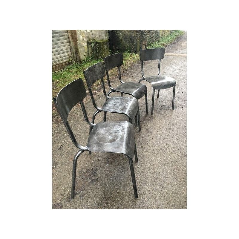 Set of 4 brass vintage bistro chairs, France