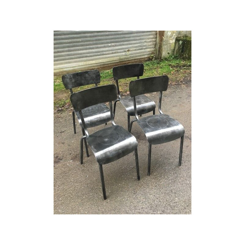 Set of 4 brass vintage bistro chairs, France