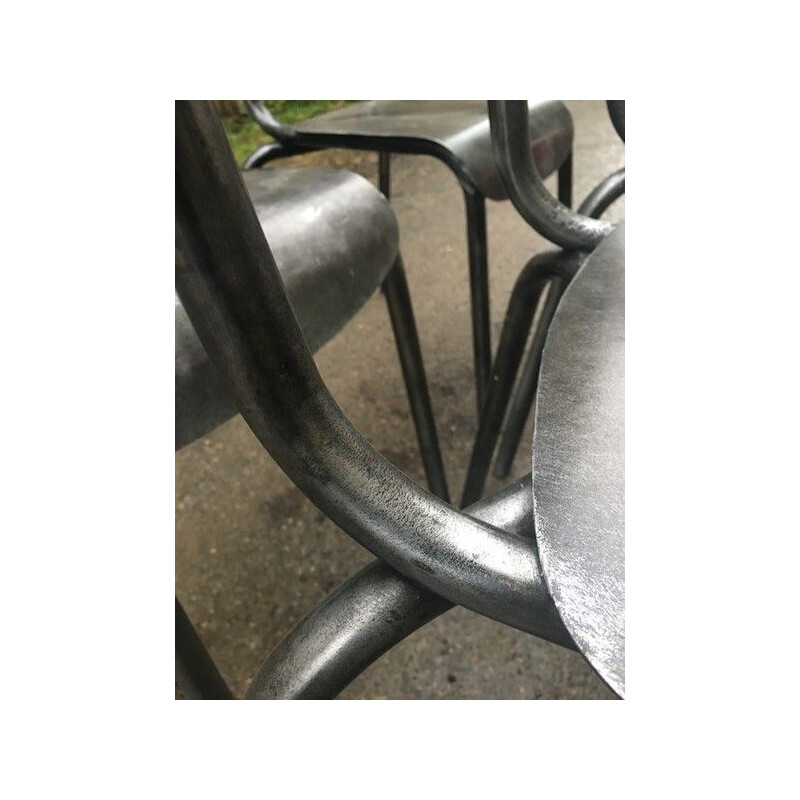 Set of 4 brass vintage bistro chairs, France