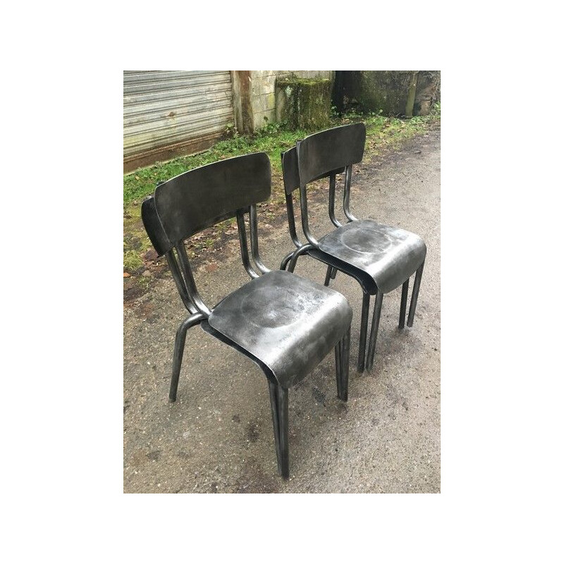 Set of 4 brass vintage bistro chairs, France