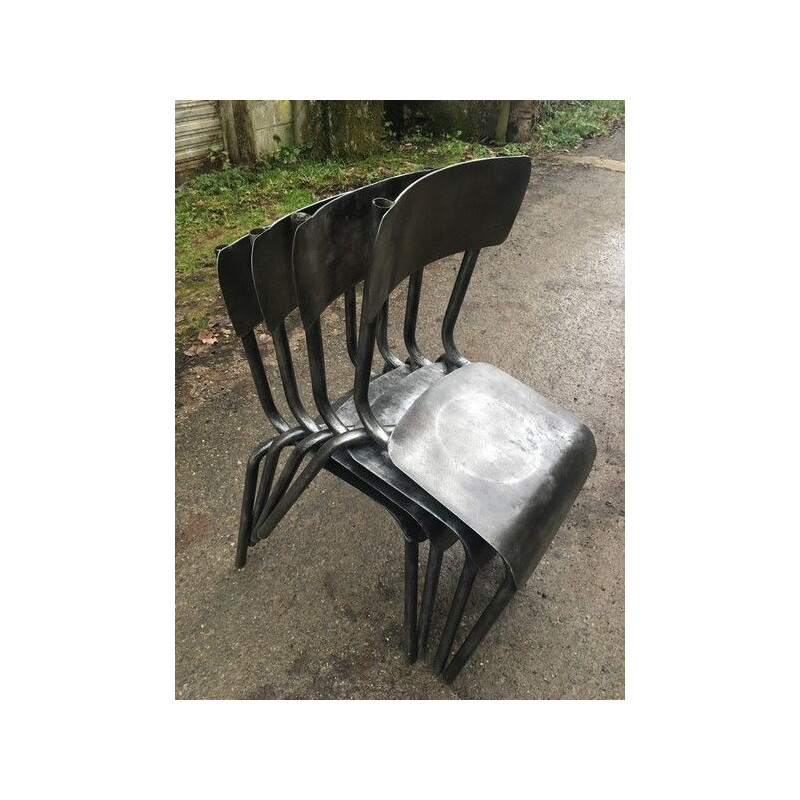 Set of 4 brass vintage bistro chairs, France