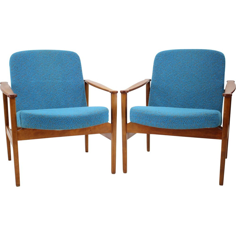 Set of 2 blue vintage armchairs, 1960s