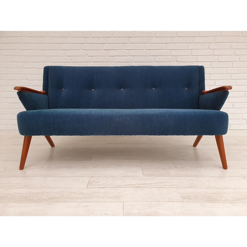 Vintage dark blue fabric and teak sofa by Chresten Findahl Brodersen, 1950s