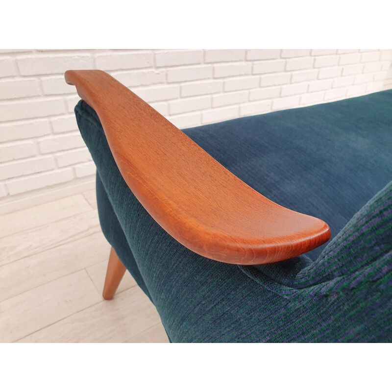 Vintage dark blue fabric and teak sofa by Chresten Findahl Brodersen, 1950s