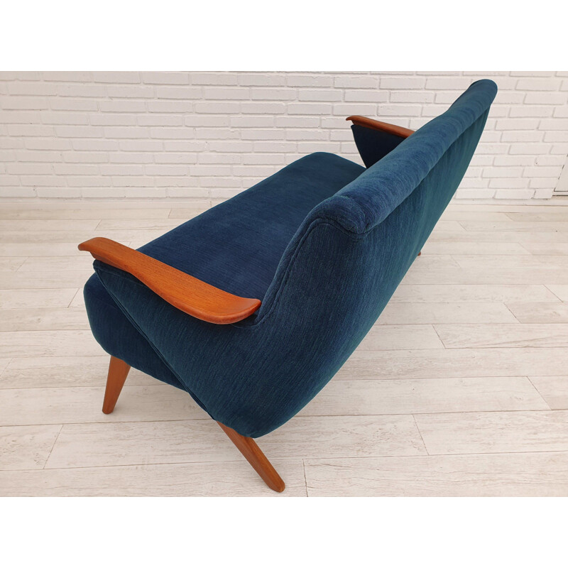 Vintage dark blue fabric and teak sofa by Chresten Findahl Brodersen, 1950s