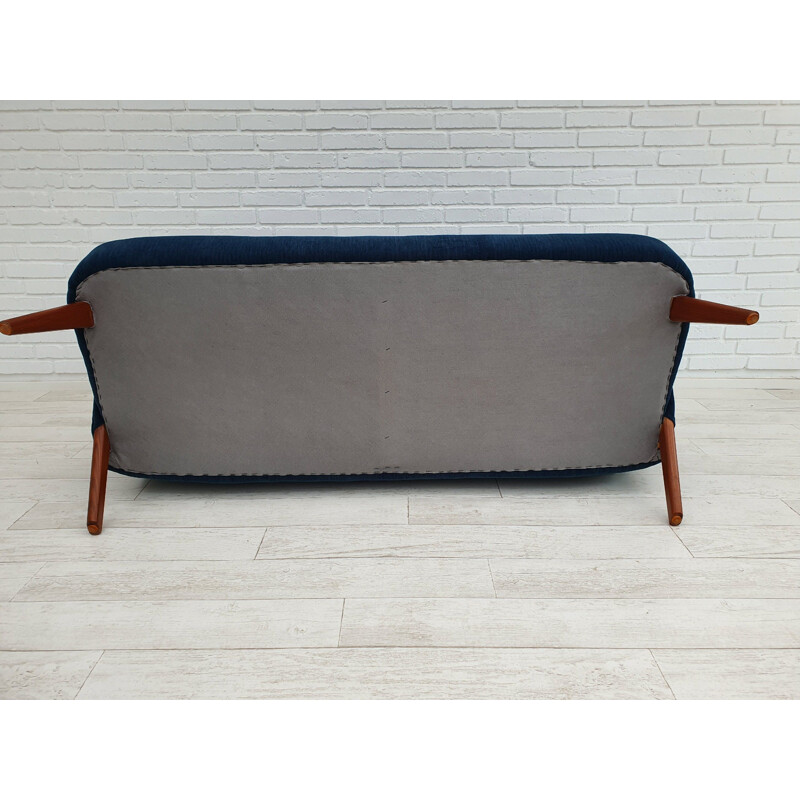 Vintage dark blue fabric and teak sofa by Chresten Findahl Brodersen, 1950s