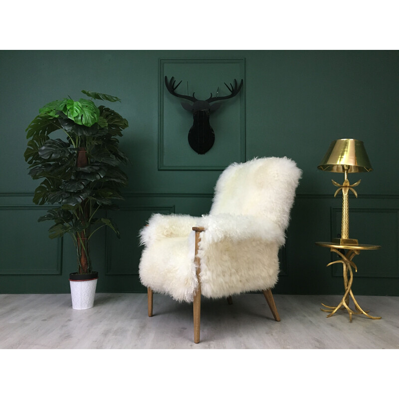 Vintage white sheepskin armchair by Parker Knoll