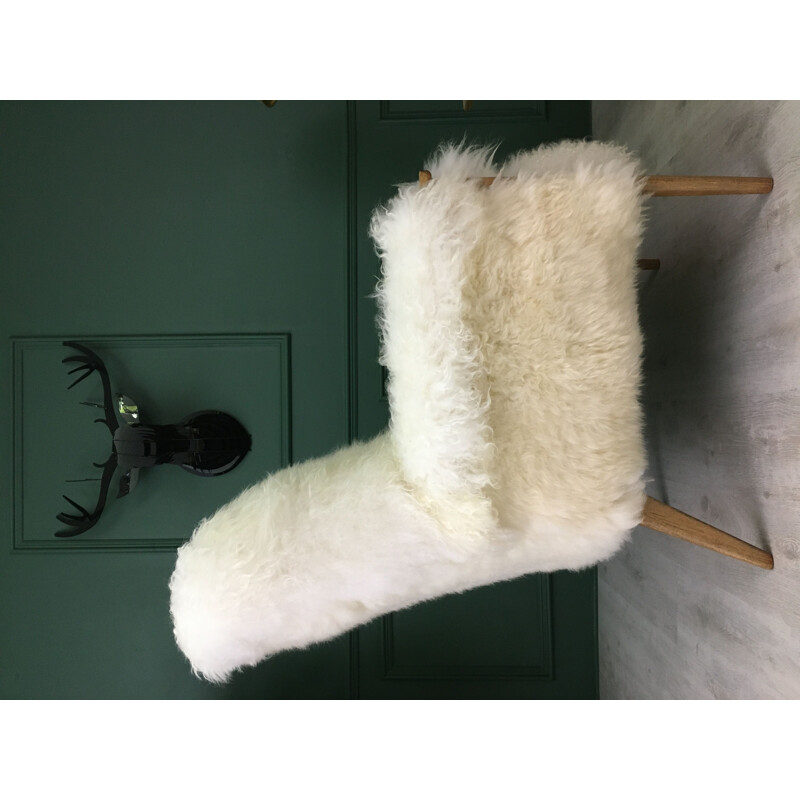 Vintage white sheepskin armchair by Parker Knoll