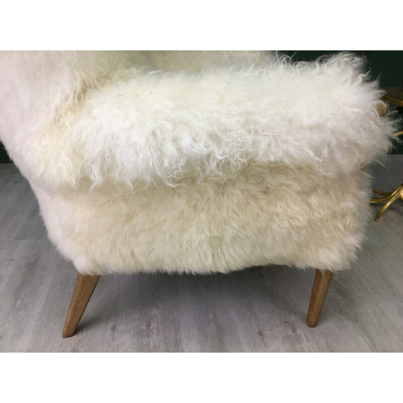 Vintage white sheepskin armchair by Parker Knoll