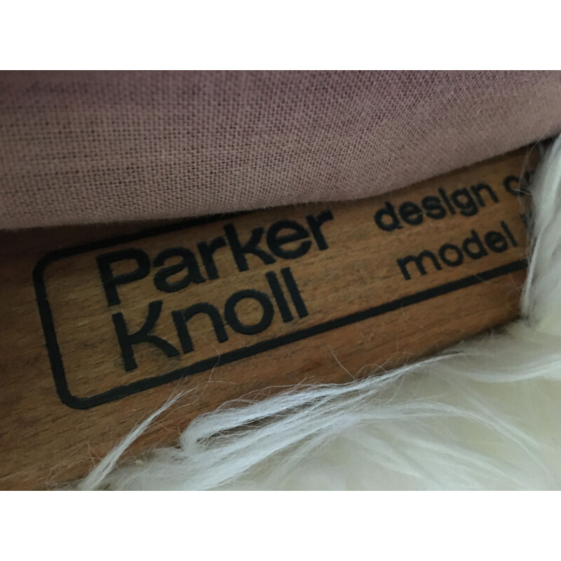 Vintage Art Deco white sofa in sheepskin and wood sofa by Parker Knoll