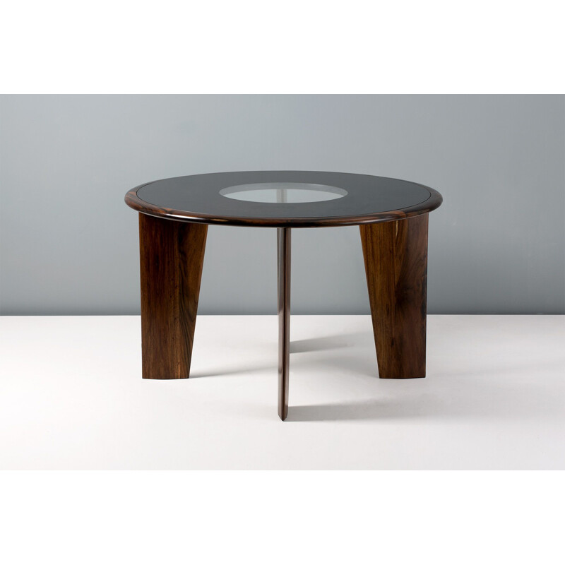 Vintage Rosewood Dining Table with Glass Top Joaquim Tenreiro 1950