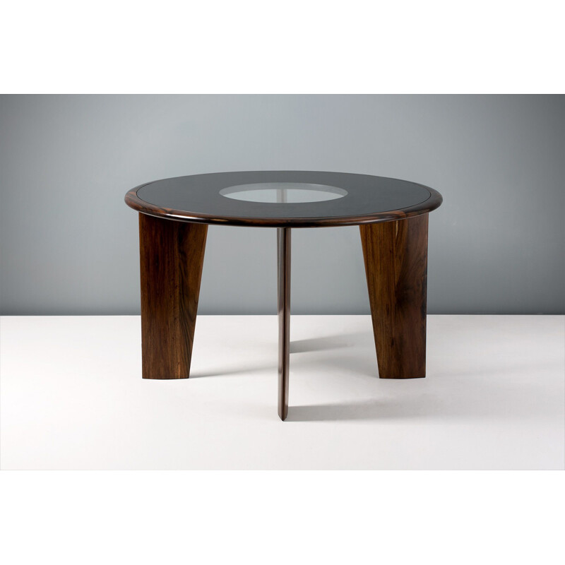Vintage Rosewood Dining Table with Glass Top Joaquim Tenreiro 1950