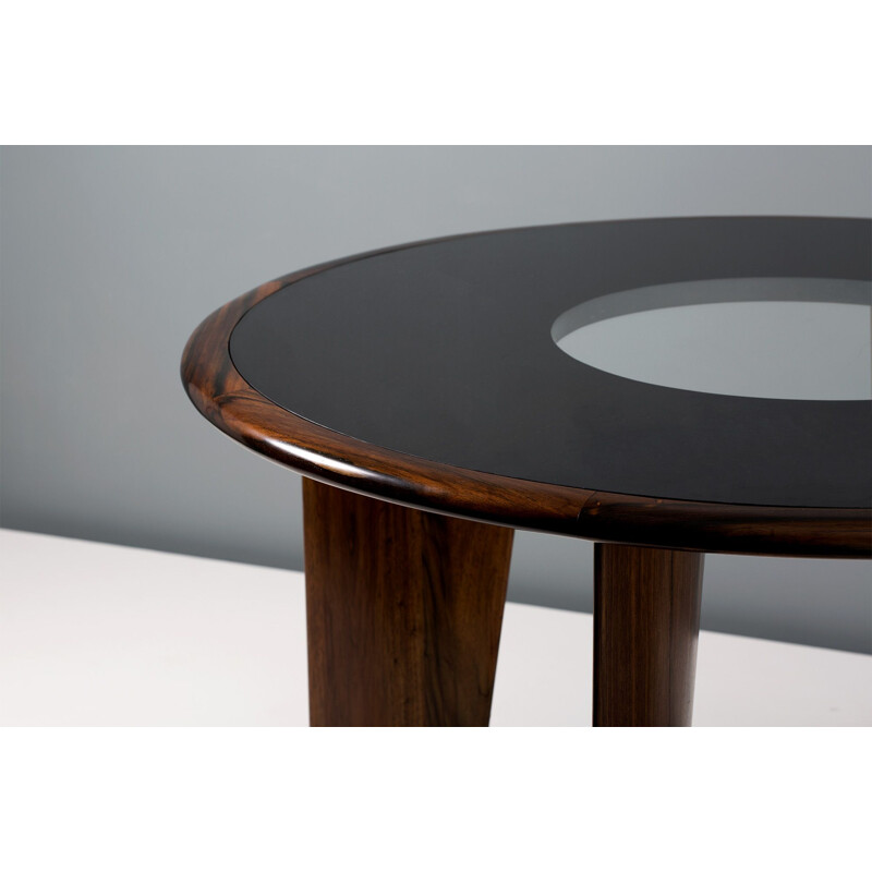 Vintage Rosewood Dining Table with Glass Top Joaquim Tenreiro 1950