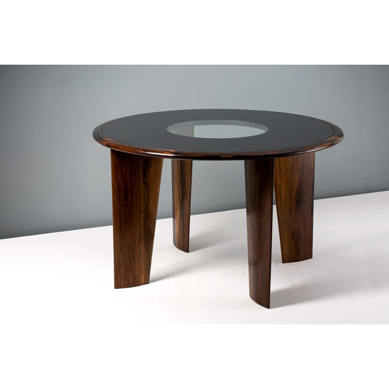 Vintage Rosewood Dining Table with Glass Top Joaquim Tenreiro 1950