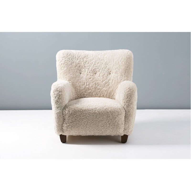 Vintage Sheepskin Armchair n the manner of Fritz Hansen 1940