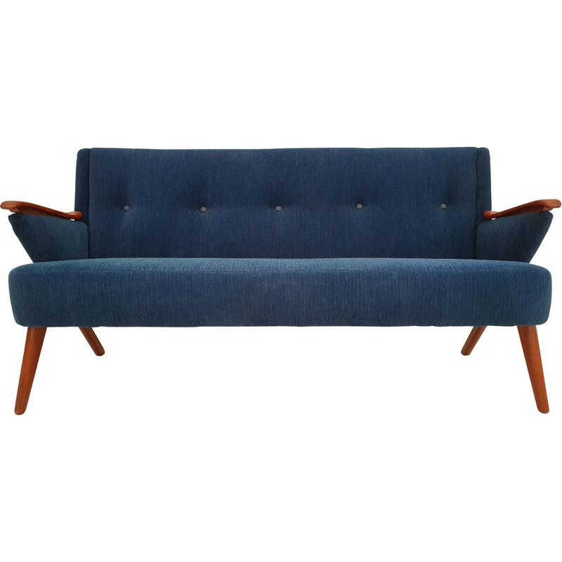 Vintage dark blue fabric and teak sofa by Chresten Findahl Brodersen, 1950s