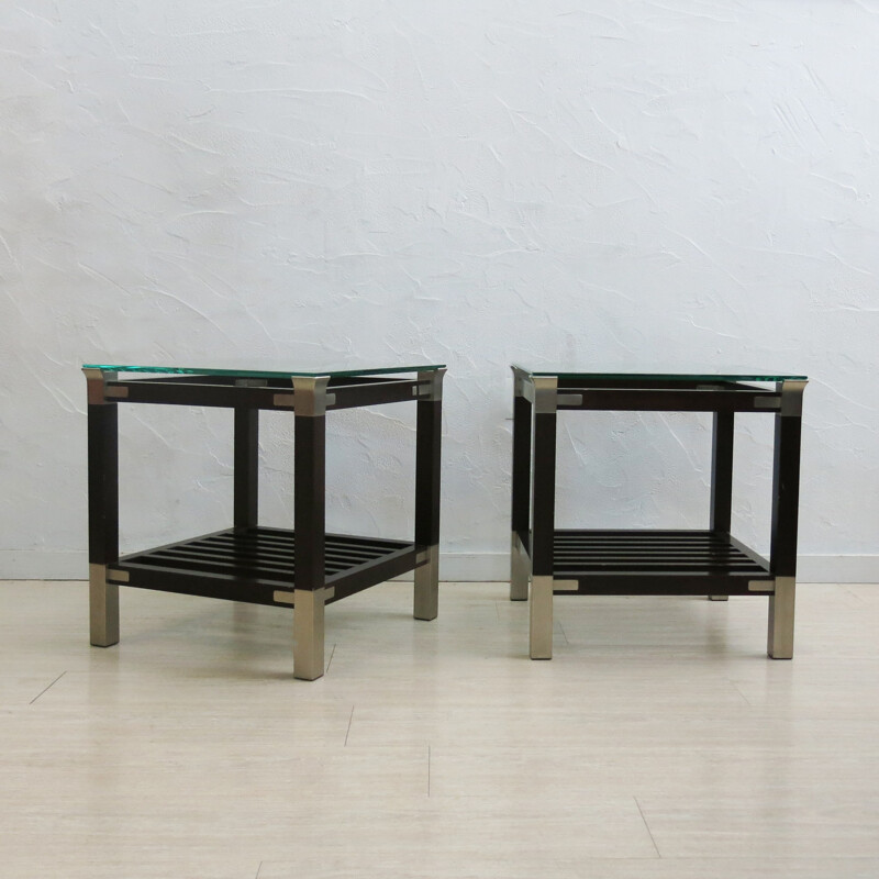 Set of 2 side tables with glass top, Pierre VANDEL - 1970s