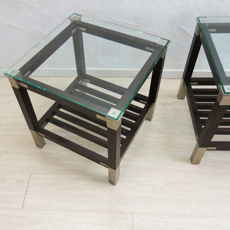 Set of 2 side tables with glass top, Pierre VANDEL - 1970s