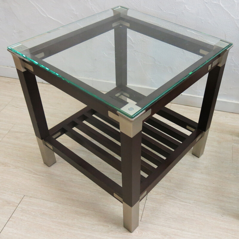 Set of 2 side tables with glass top, Pierre VANDEL - 1970s