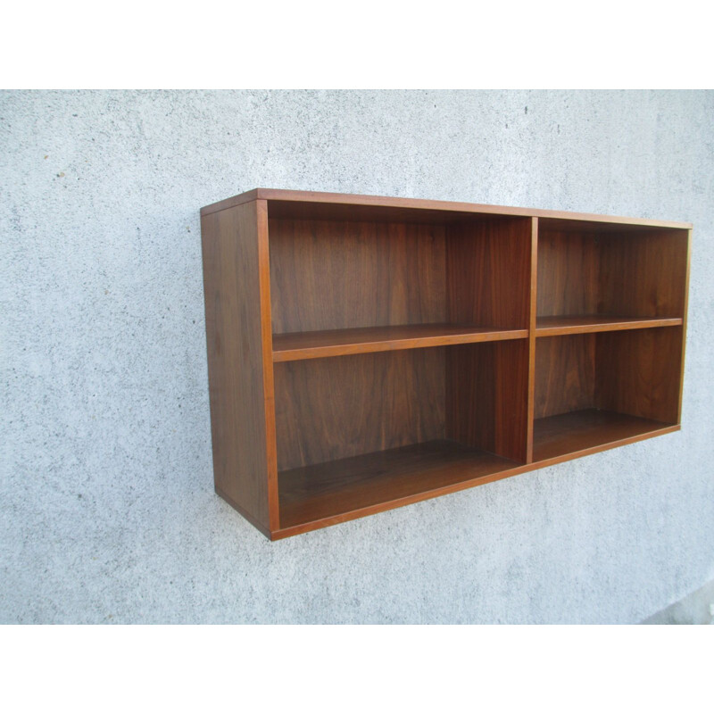 Teak veneered vintage wall shelf, 1970s