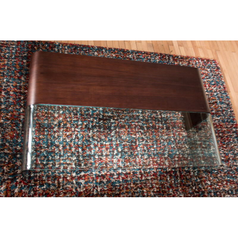Pair of glass and wood coffee tables by Angelo Cortesi for Fiam