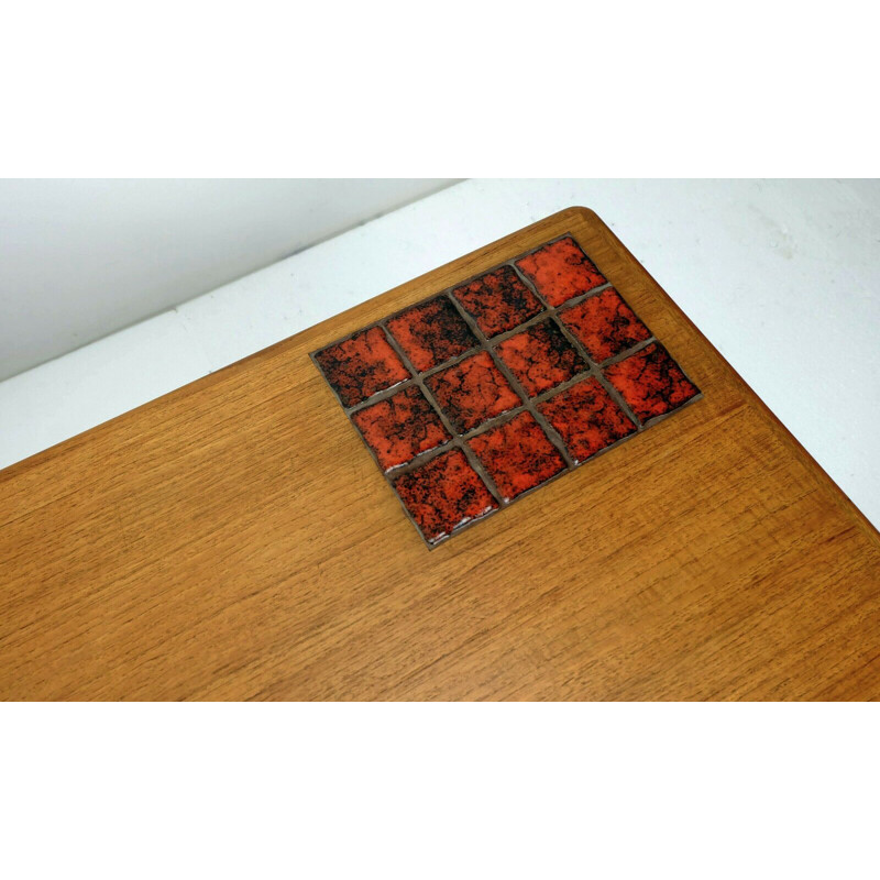 Set of 3 danish teak vintage nesting tables with ceramic tiles, 1960s