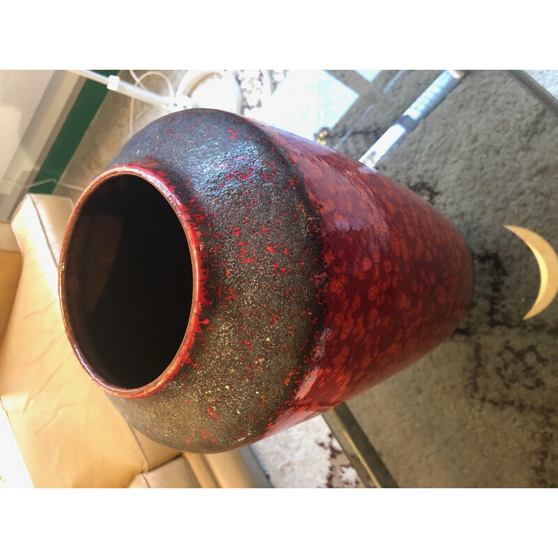 Large vintage red and black vase, 1960 