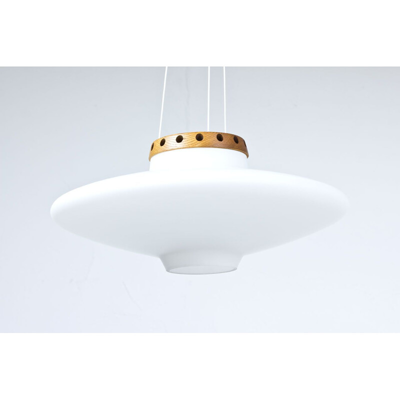 Vintage "UFO" Opaline Glass Pendant Lamp by Uno & Östen Kristiansson