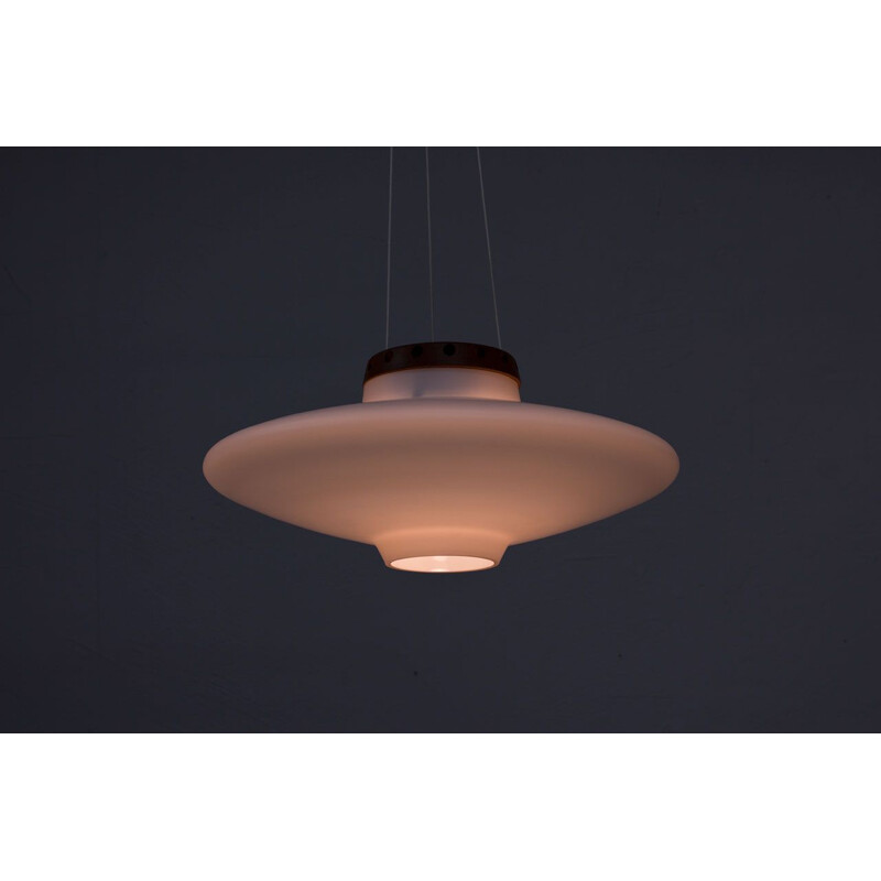 Vintage "UFO" Opaline Glass Pendant Lamp by Uno & Östen Kristiansson