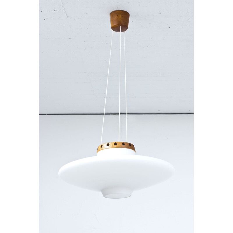 Vintage "UFO" Opaline Glass Pendant Lamp by Uno & Östen Kristiansson