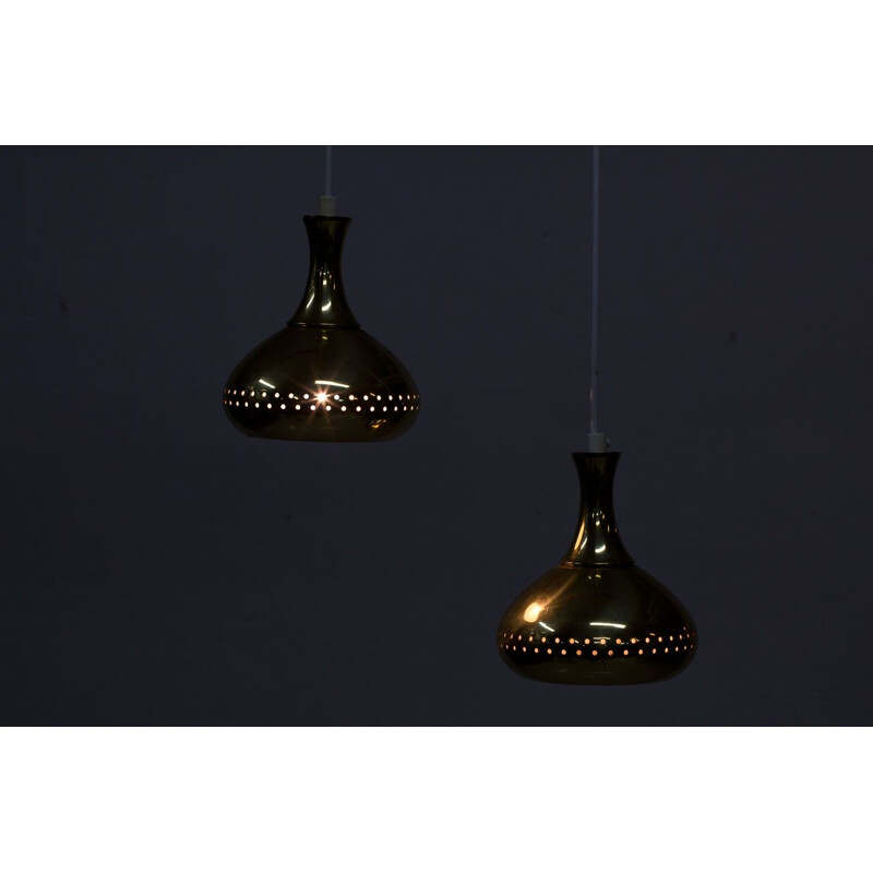 Vintage pair of Swedish Brass Pendant Lamps, 1960