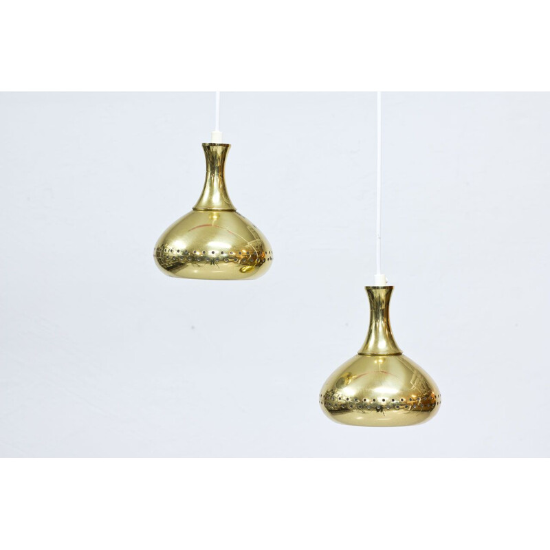 Vintage pair of Swedish Brass Pendant Lamps, 1960