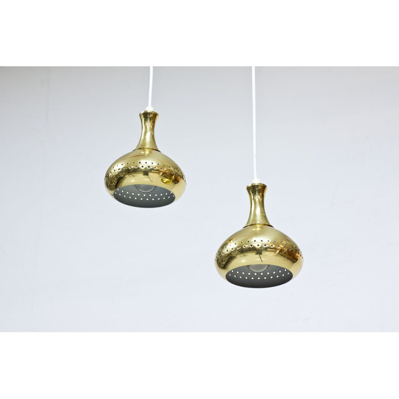 Vintage pair of Swedish Brass Pendant Lamps, 1960