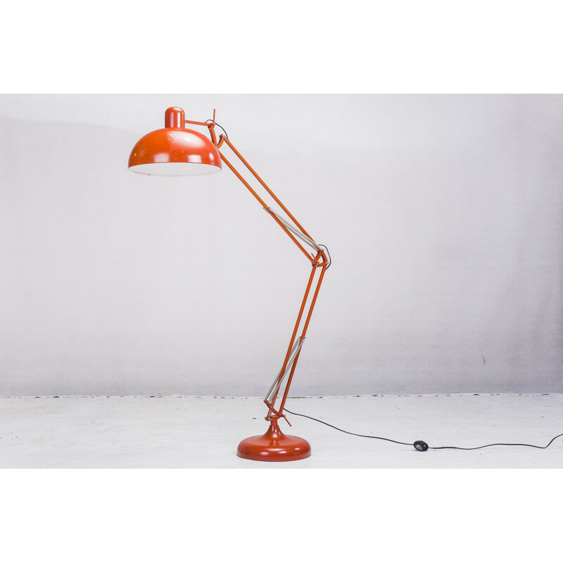 Vintage Metal Red Industrial Floor Lamp, 1980s