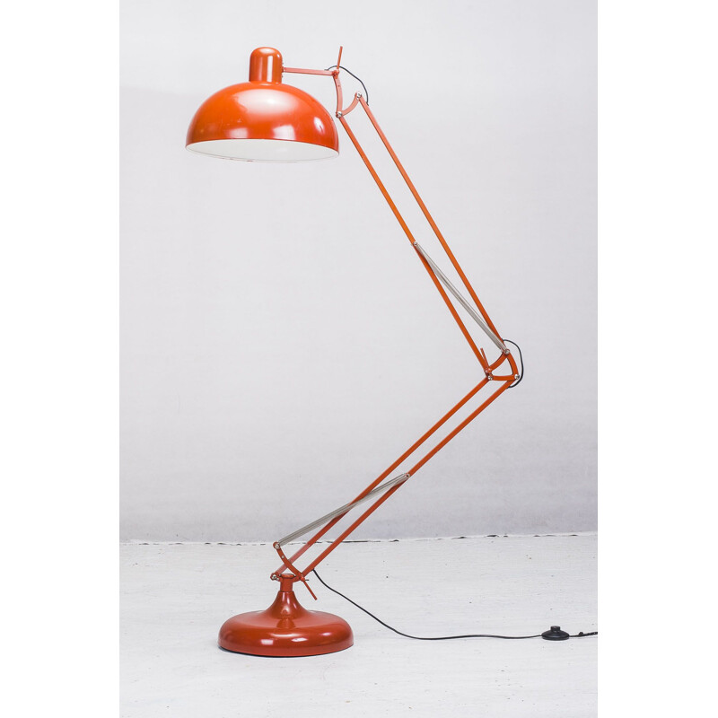 Vintage Metal Red Industrial Floor Lamp, 1980s