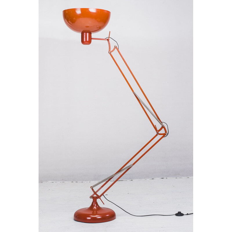 Vintage Metal Red Industrial Floor Lamp, 1980s