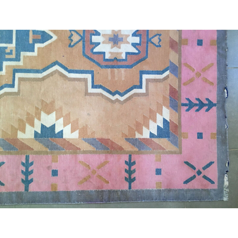 Vintage woven cotton Kilim carpet, 1990s