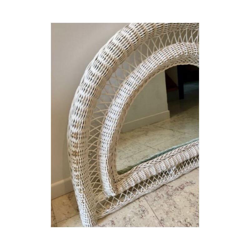 Vintage white and rattan mirror