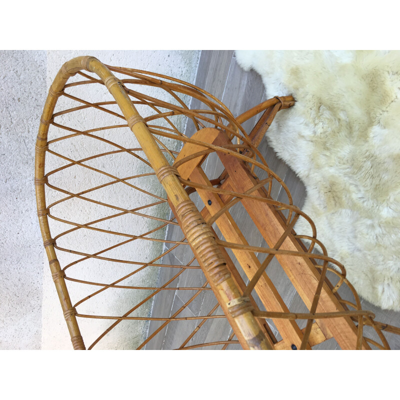 Vintage rattan cradle and organic mattress, France