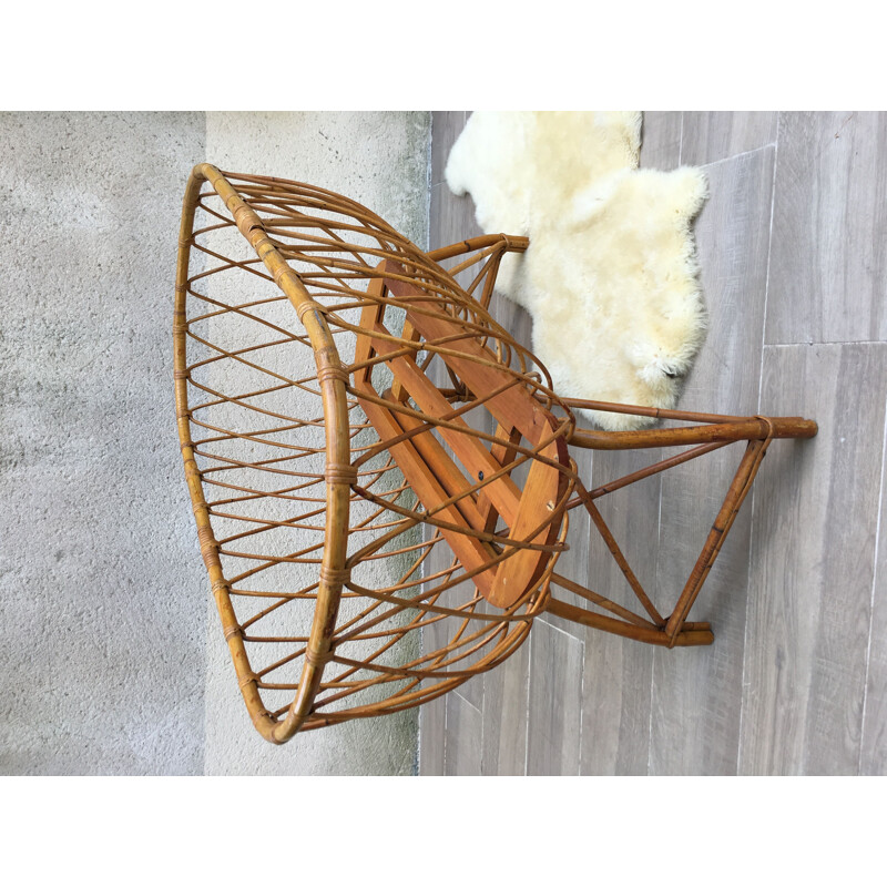 Vintage rattan cradle and organic mattress, France