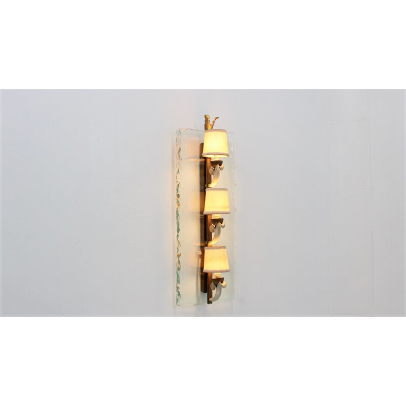 Vintage glass and brass wall light by Pietro Chiesa for Fontana Arte, 1940s