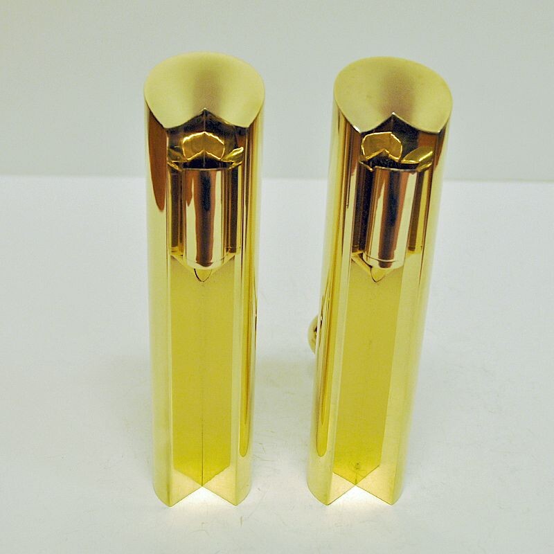 Pair of brass vintage candle holder by Pierre Forsell for Skultuna, Sweden, 1960s