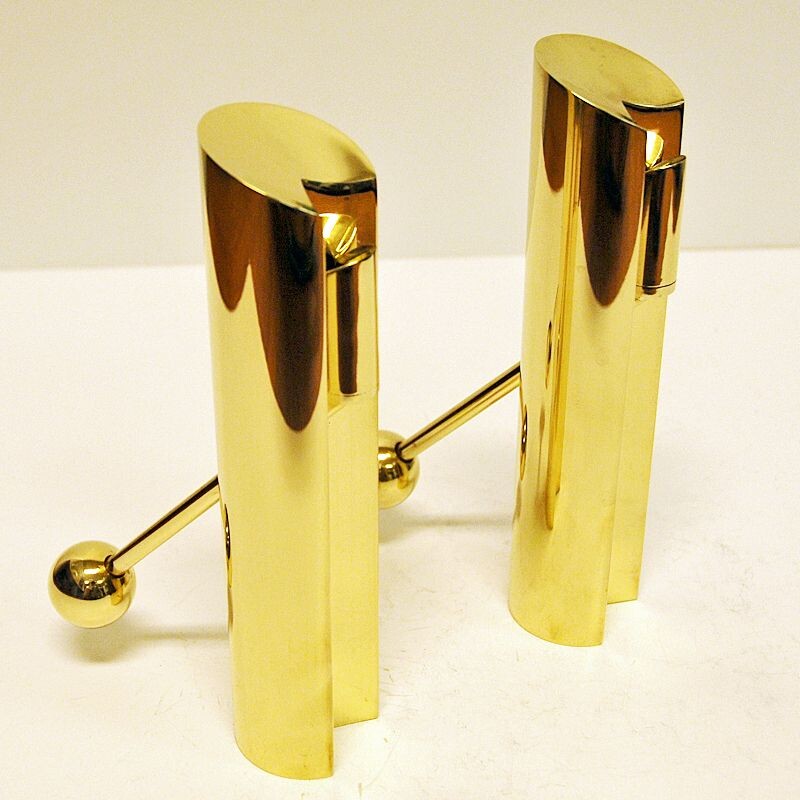 Pair of brass vintage candle holder by Pierre Forsell for Skultuna, Sweden, 1960s