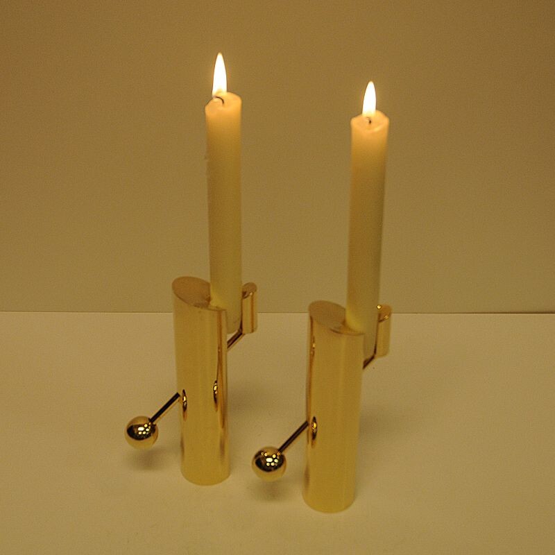 Pair of brass vintage candle holder by Pierre Forsell for Skultuna, Sweden, 1960s