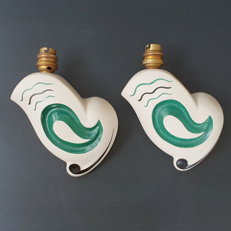 Pair of vintage ceramic wall lights 1950