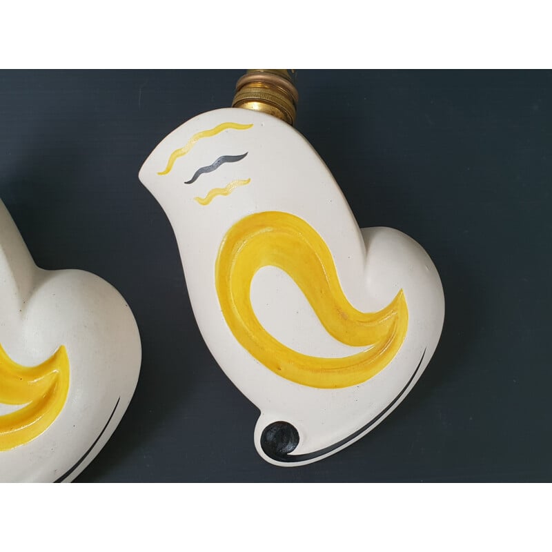 Pair of vintage ceramic wall lights 1950