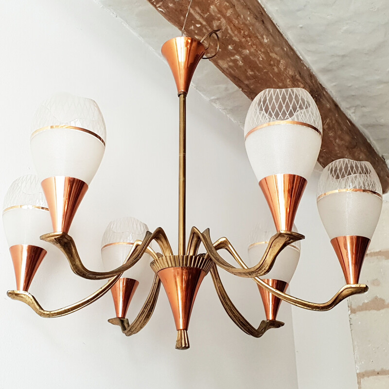 Lampadario d'epoca in ottone, 1950