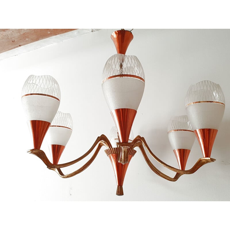 Lampadario d'epoca in ottone, 1950