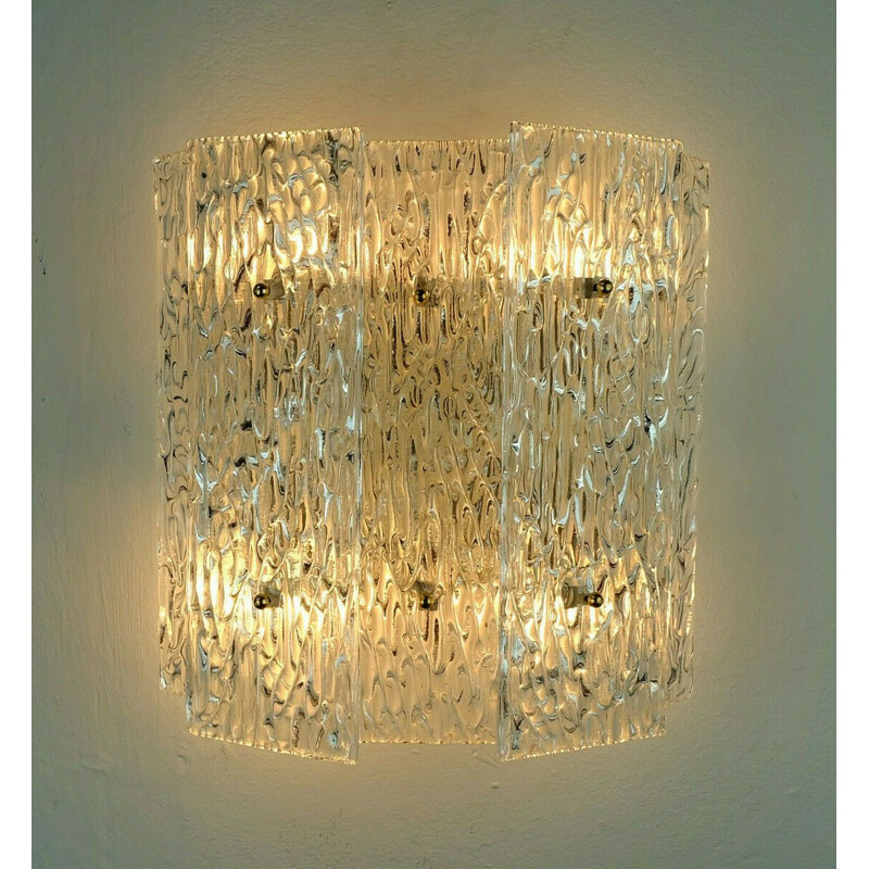 Vintage large kalmar  ice glass WALL LAMP with 5 rectangular glass elements  modernist kalmar sconce