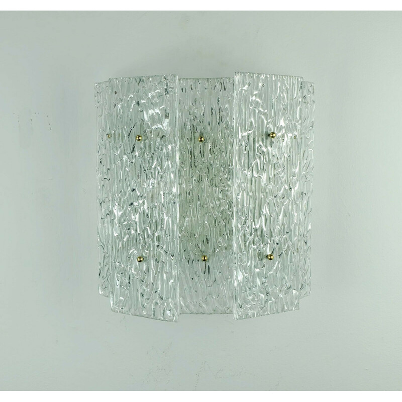 Vintage large kalmar  ice glass WALL LAMP with 5 rectangular glass elements  modernist kalmar sconce